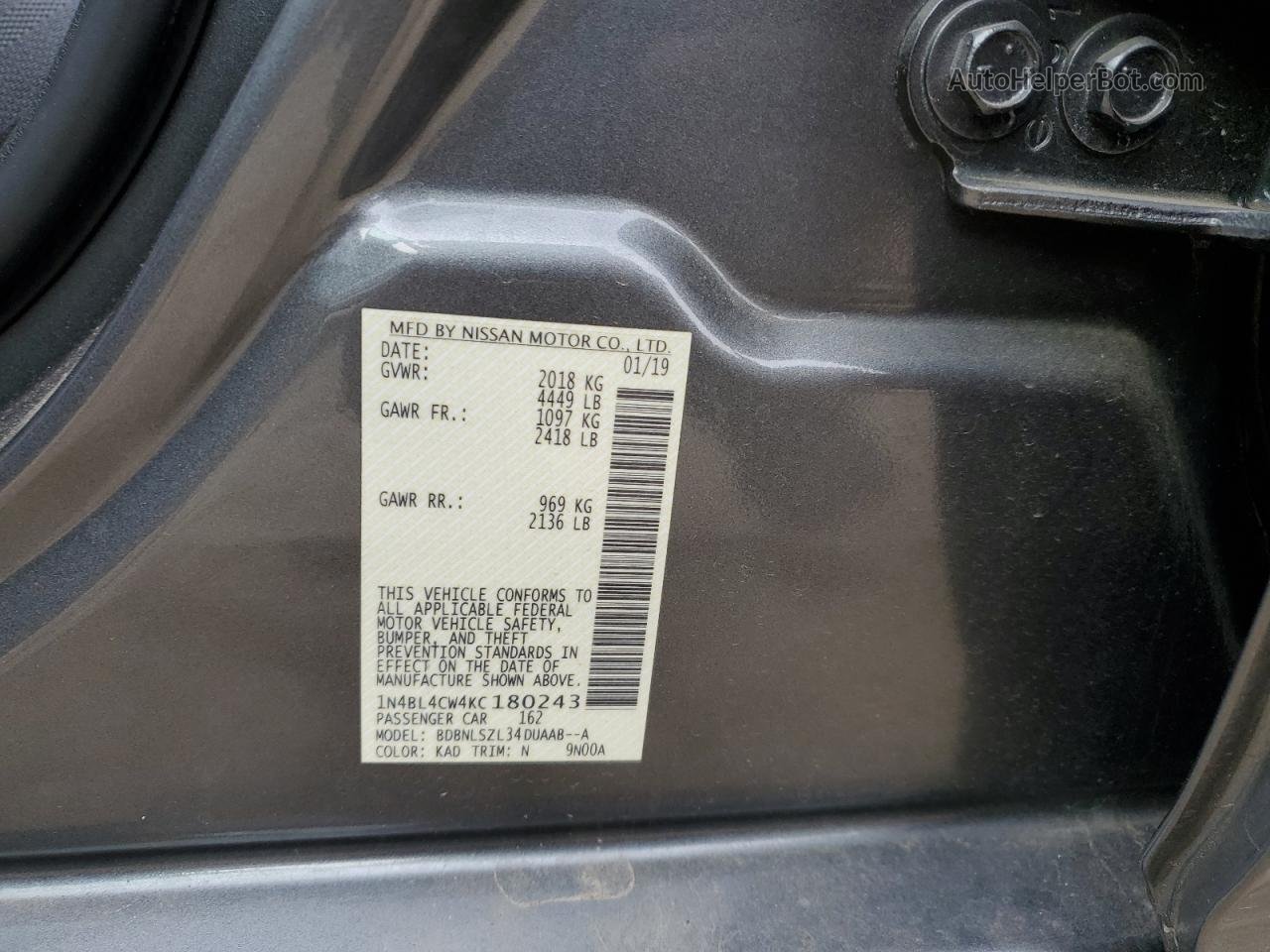 2019 Nissan Altima Sr Gray vin: 1N4BL4CW4KC180243