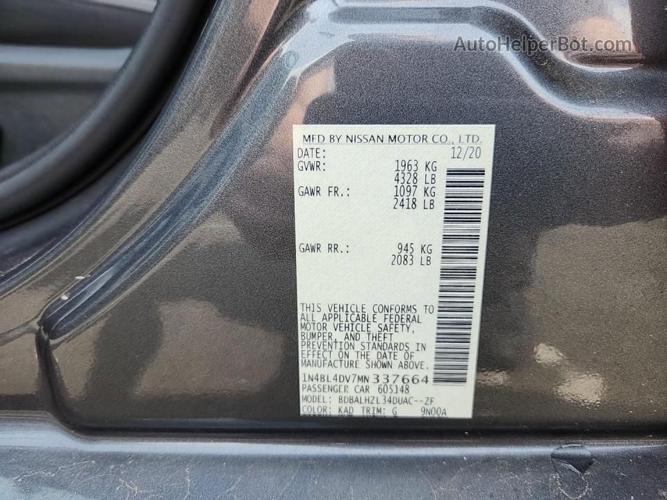 2021 Nissan Altima Sv Gray vin: 1N4BL4DV7MN337664