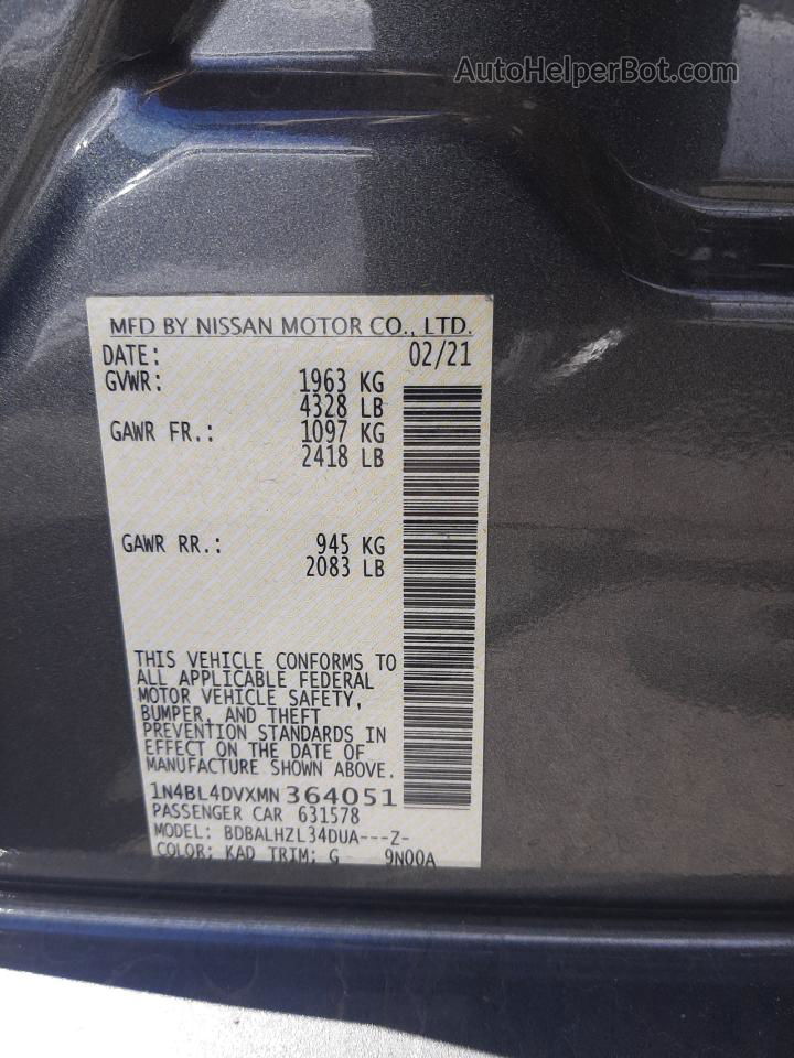 2021 Nissan Altima Sv Gray vin: 1N4BL4DVXMN364051