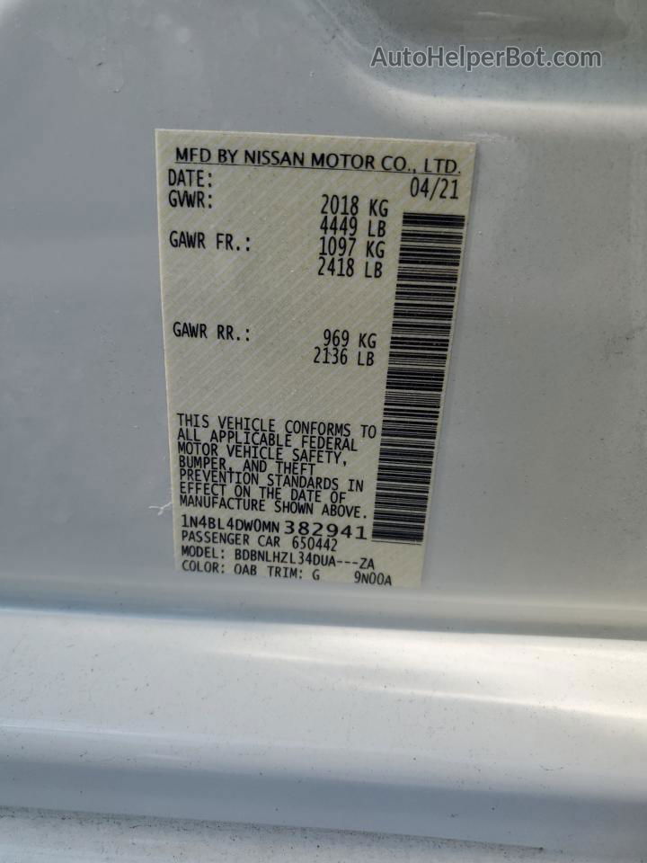 2021 Nissan Altima Sv White vin: 1N4BL4DW0MN382941