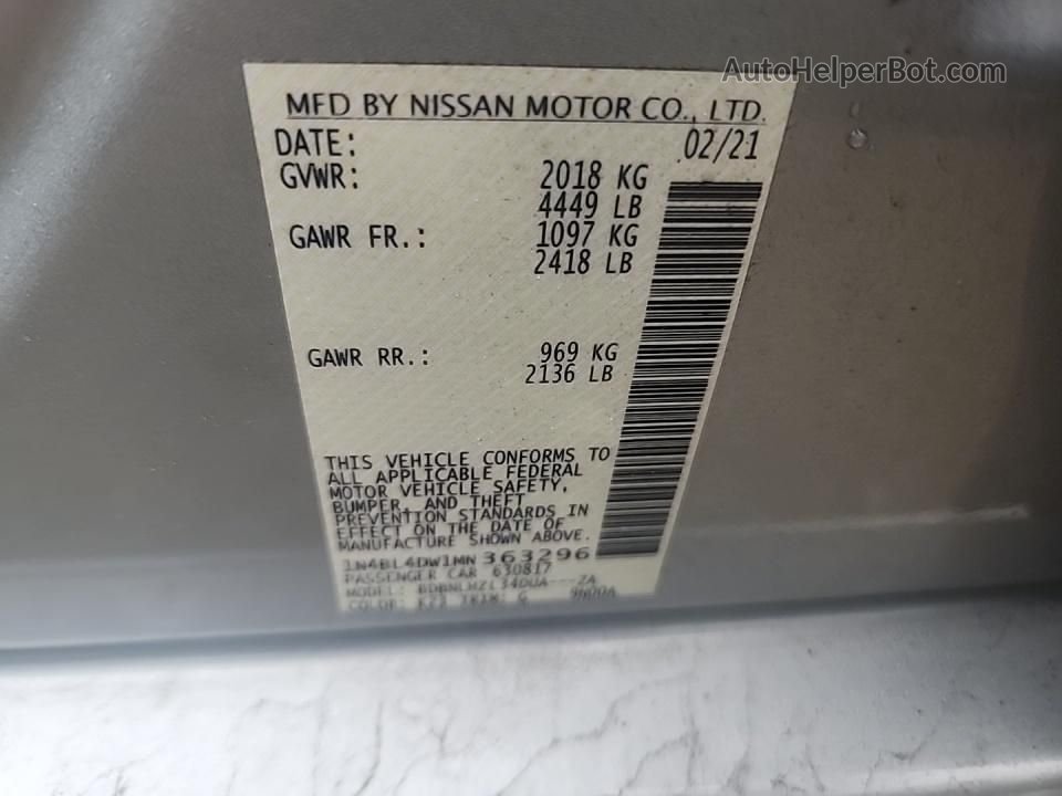 2021 Nissan Altima Sv Silver vin: 1N4BL4DW1MN363296