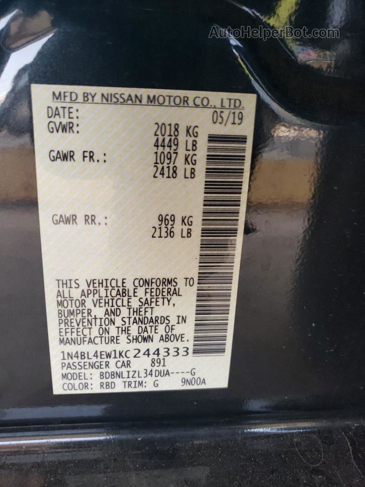 2019 Nissan Altima Sl Черный vin: 1N4BL4EW1KC244333