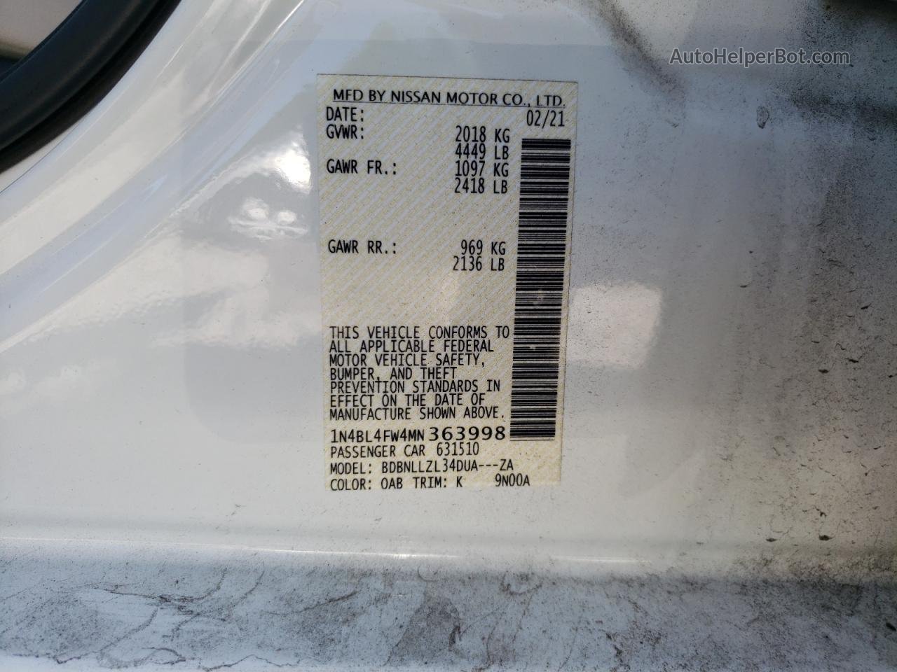 2021 Nissan Altima Platinum White vin: 1N4BL4FW4MN363998