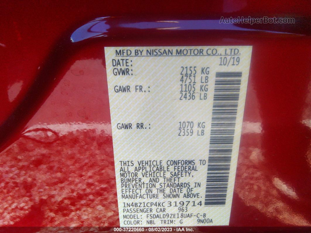 2019 Nissan Leaf Sv Plus Красный vin: 1N4BZ1CP4KC319714