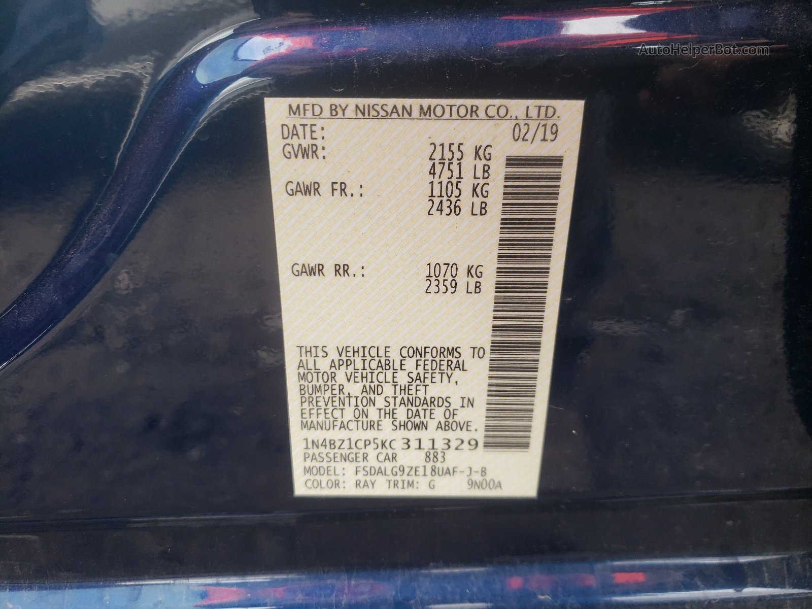 2019 Nissan Leaf S Plus Blue vin: 1N4BZ1CP5KC311329