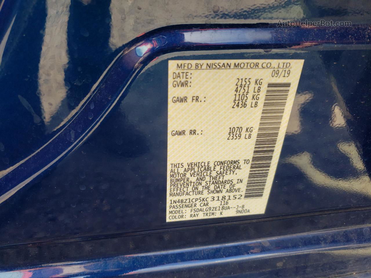 2019 Nissan Leaf S Plus Blue vin: 1N4BZ1CP5KC318152