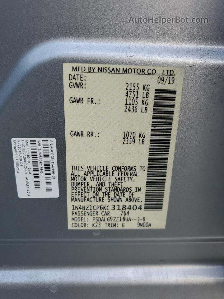 2019 Nissan Leaf S Plus Silver vin: 1N4BZ1CP6KC318404