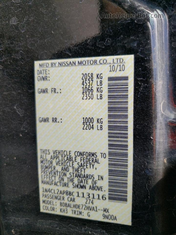 2011 Nissan Altima Hybrid Black vin: 1N4CL2AP8BC113116