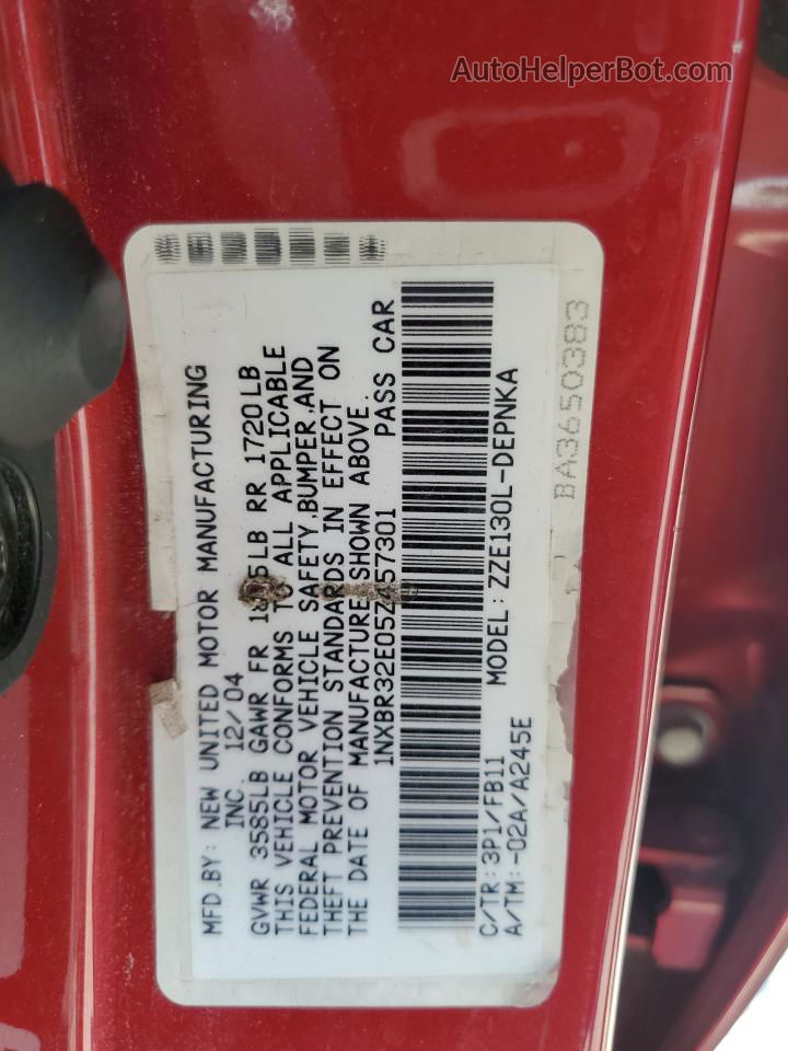 2005 Toyota Corolla Ce Red vin: 1NXBR32E05Z457301