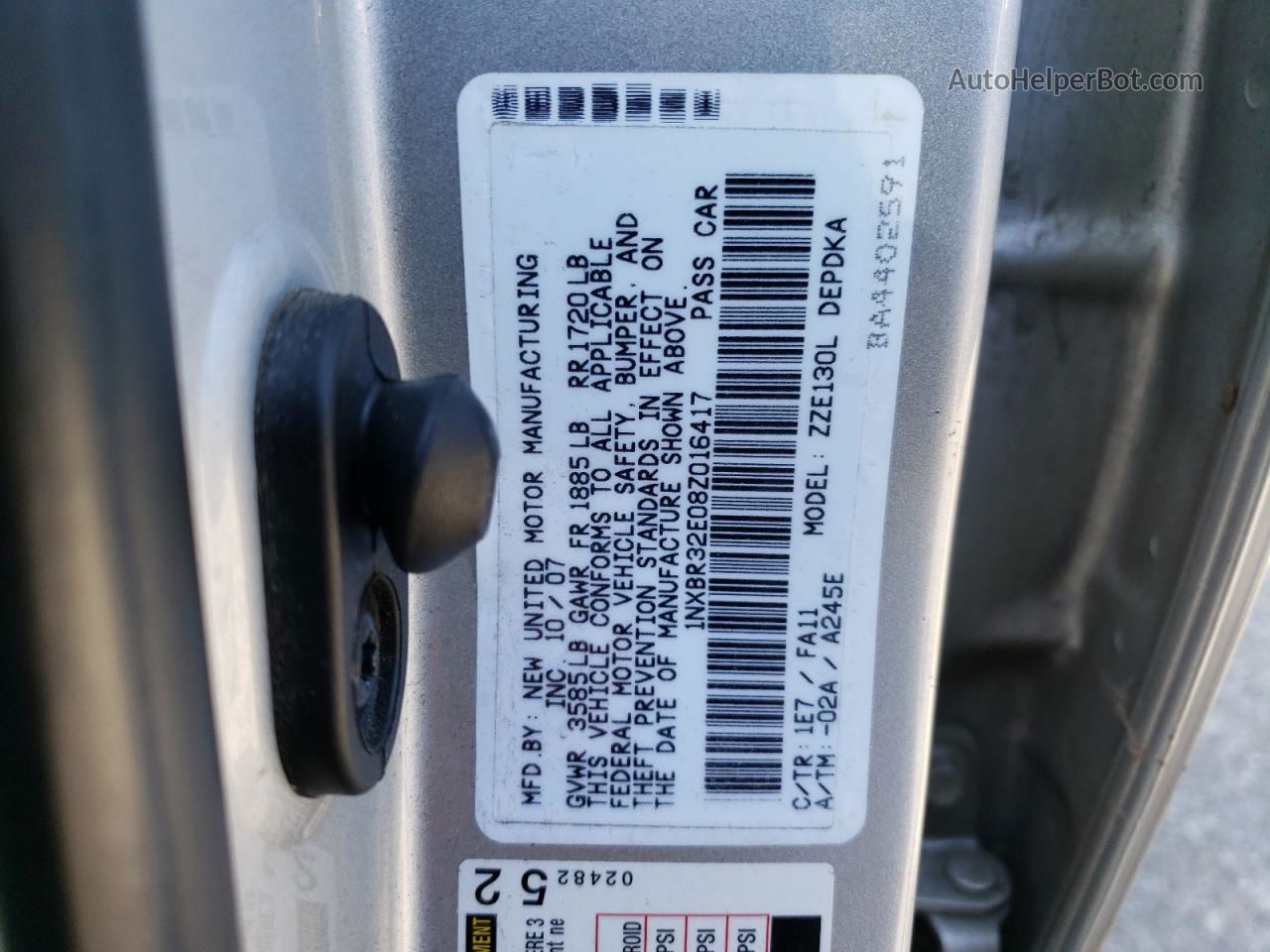 2008 Toyota Corolla Ce Silver vin: 1NXBR32E08Z016417