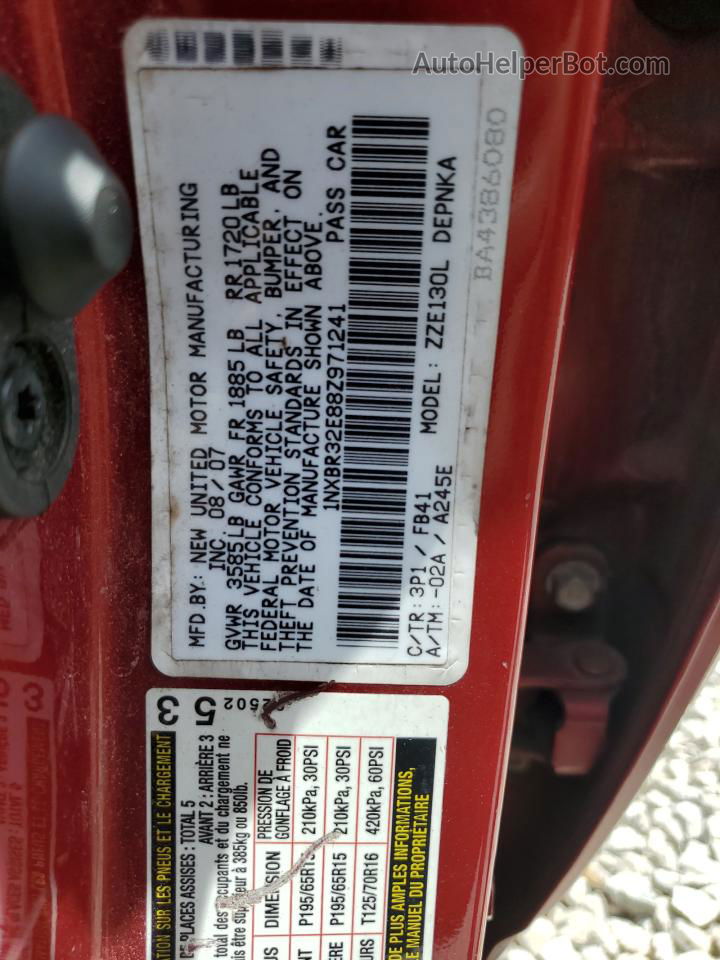 2008 Toyota Corolla Ce Red vin: 1NXBR32E88Z971241