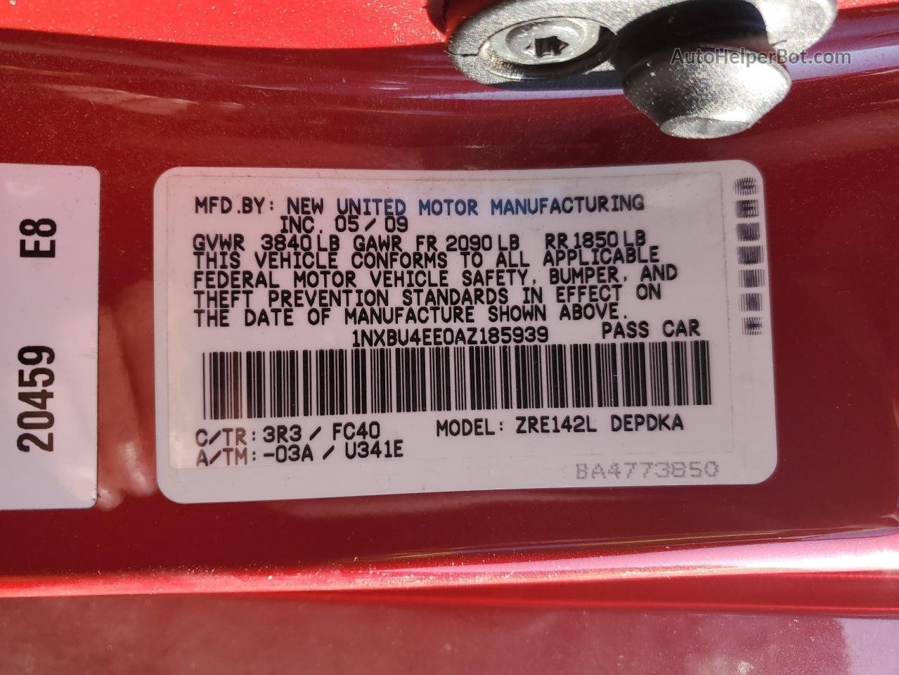 2010 Toyota Corolla Base Красный vin: 1NXBU4EE0AZ185939