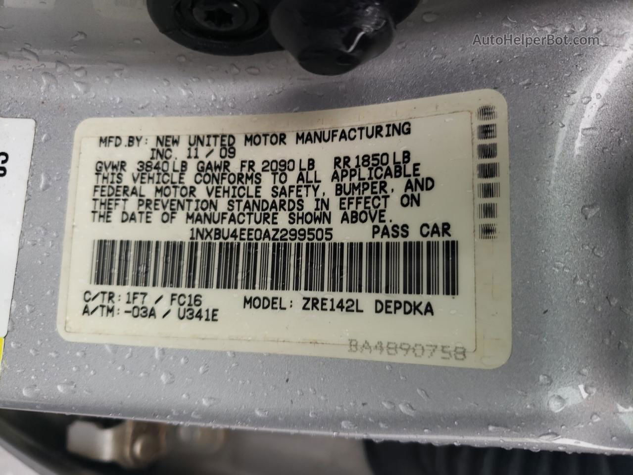 2010 Toyota Corolla Base Silver vin: 1NXBU4EE0AZ299505