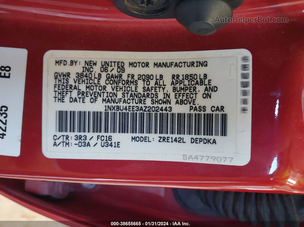 2010 Toyota Corolla Le Красный vin: 1NXBU4EE3AZ202443