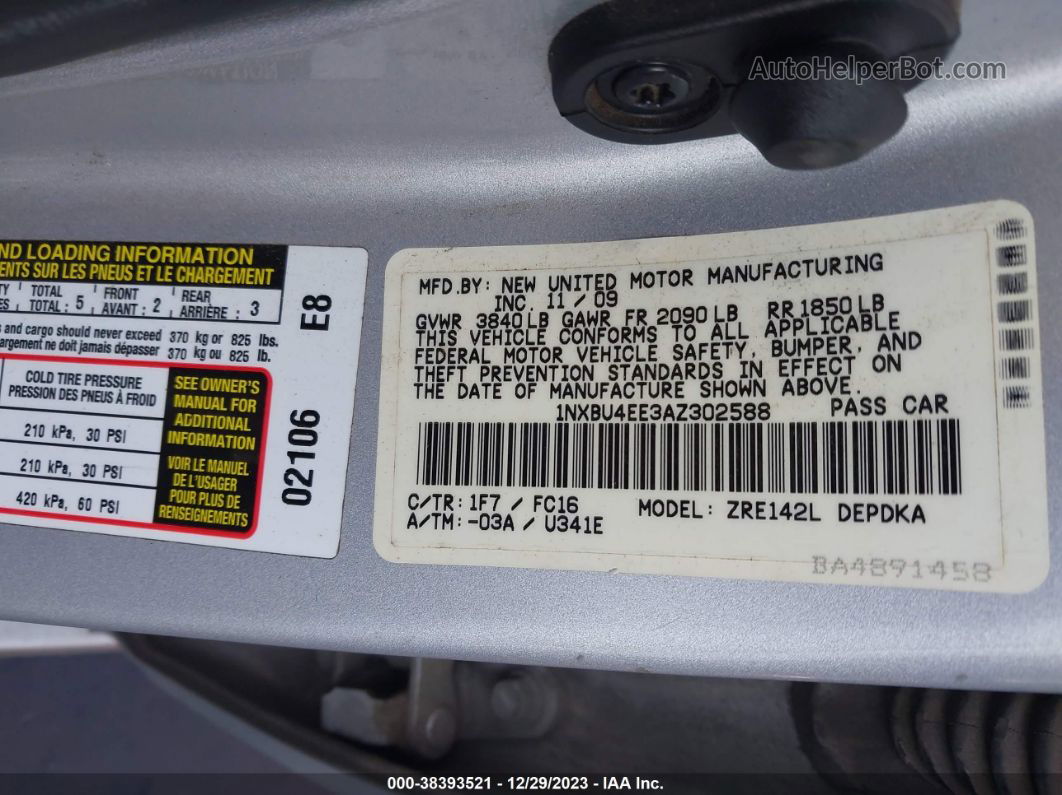 2010 Toyota Corolla Le Silver vin: 1NXBU4EE3AZ302588