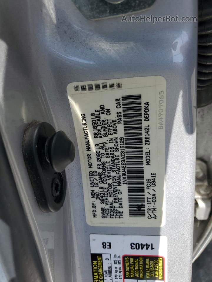 2010 Toyota Corolla Base Silver vin: 1NXBU4EE3AZ315129