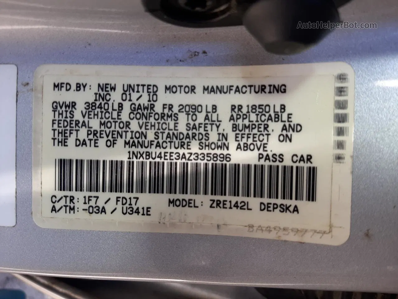 2010 Toyota Corolla Base Silver vin: 1NXBU4EE3AZ335896