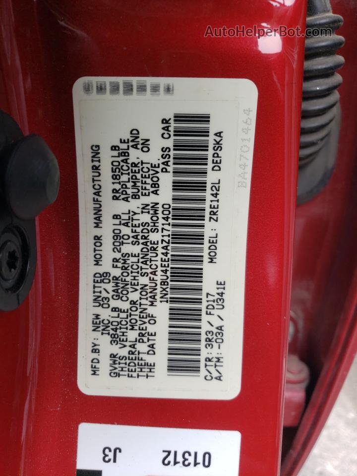2010 Toyota Corolla Base Red vin: 1NXBU4EE4AZ171400