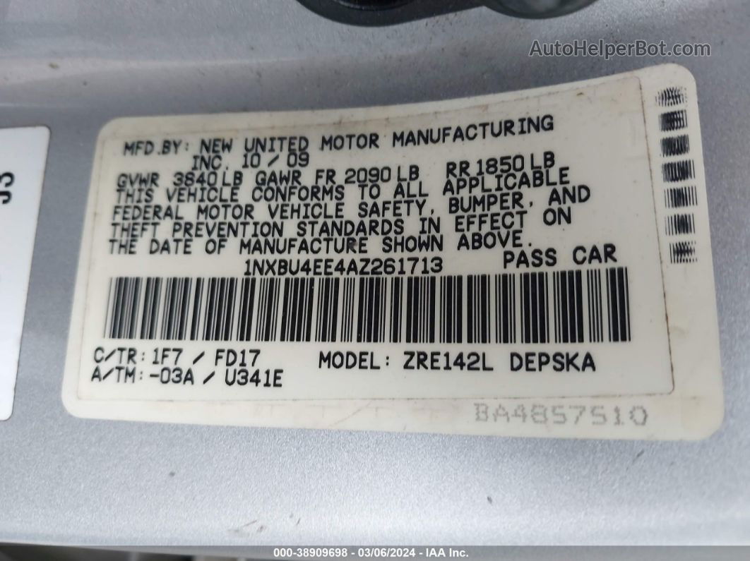 2010 Toyota Corolla S Серебряный vin: 1NXBU4EE4AZ261713