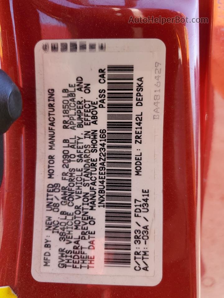 2010 Toyota Corolla Base Red vin: 1NXBU4EE9AZ234166