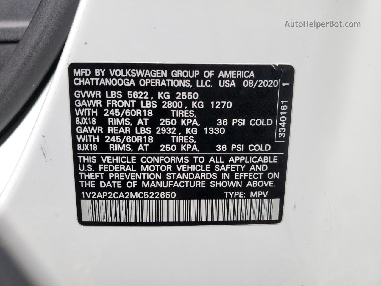 2021 Volkswagen Atlas S White vin: 1V2AP2CA2MC522650
