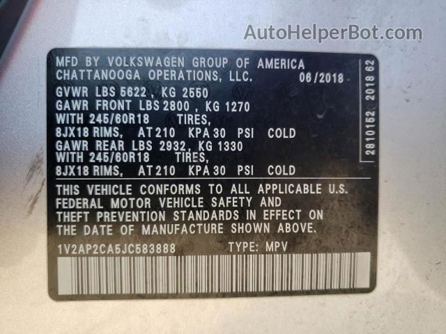 2018 Volkswagen Atlas S Серебряный vin: 1V2AP2CA5JC583888