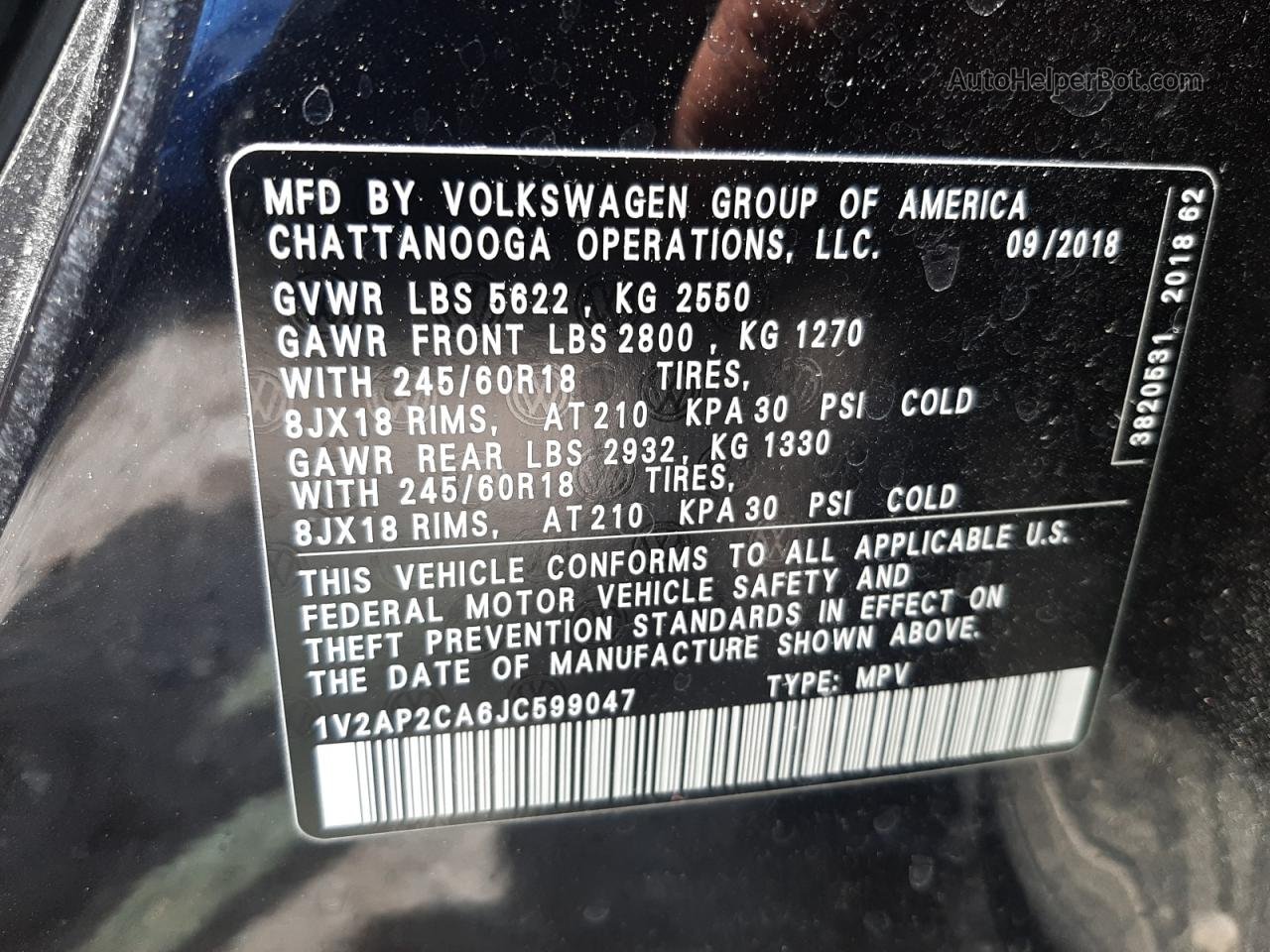 2018 Volkswagen Atlas S Black vin: 1V2AP2CA6JC599047