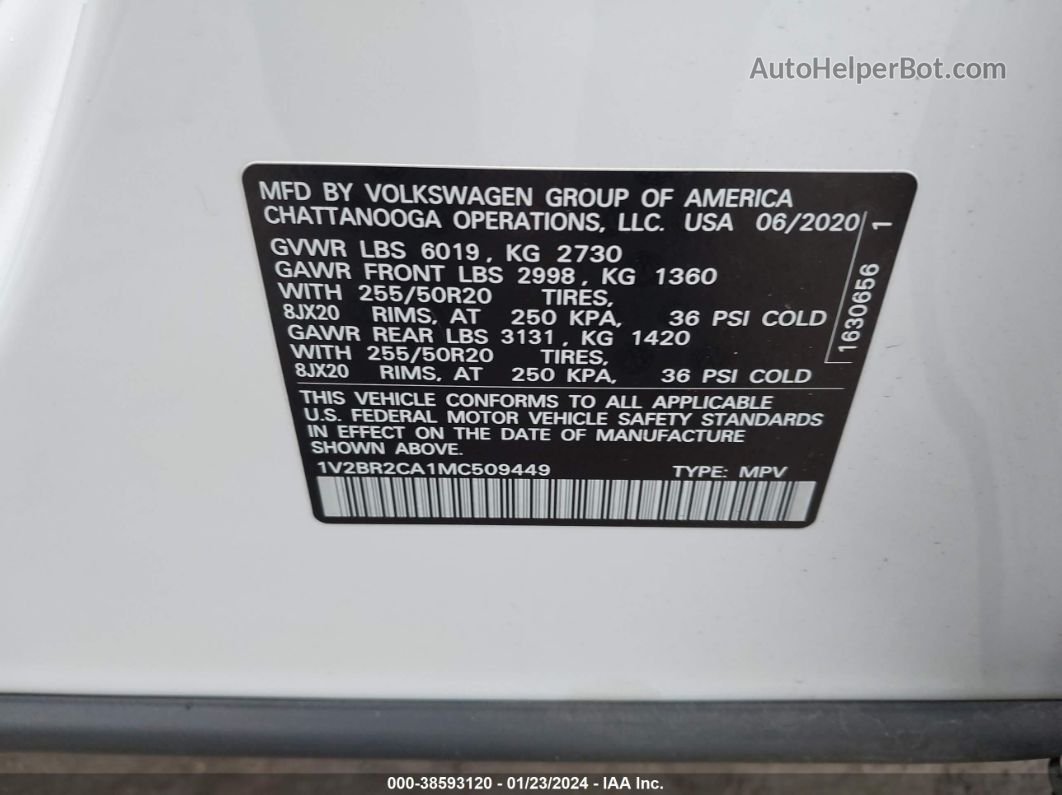 2021 Volkswagen Atlas 3.6l V6 Sel White vin: 1V2BR2CA1MC509449