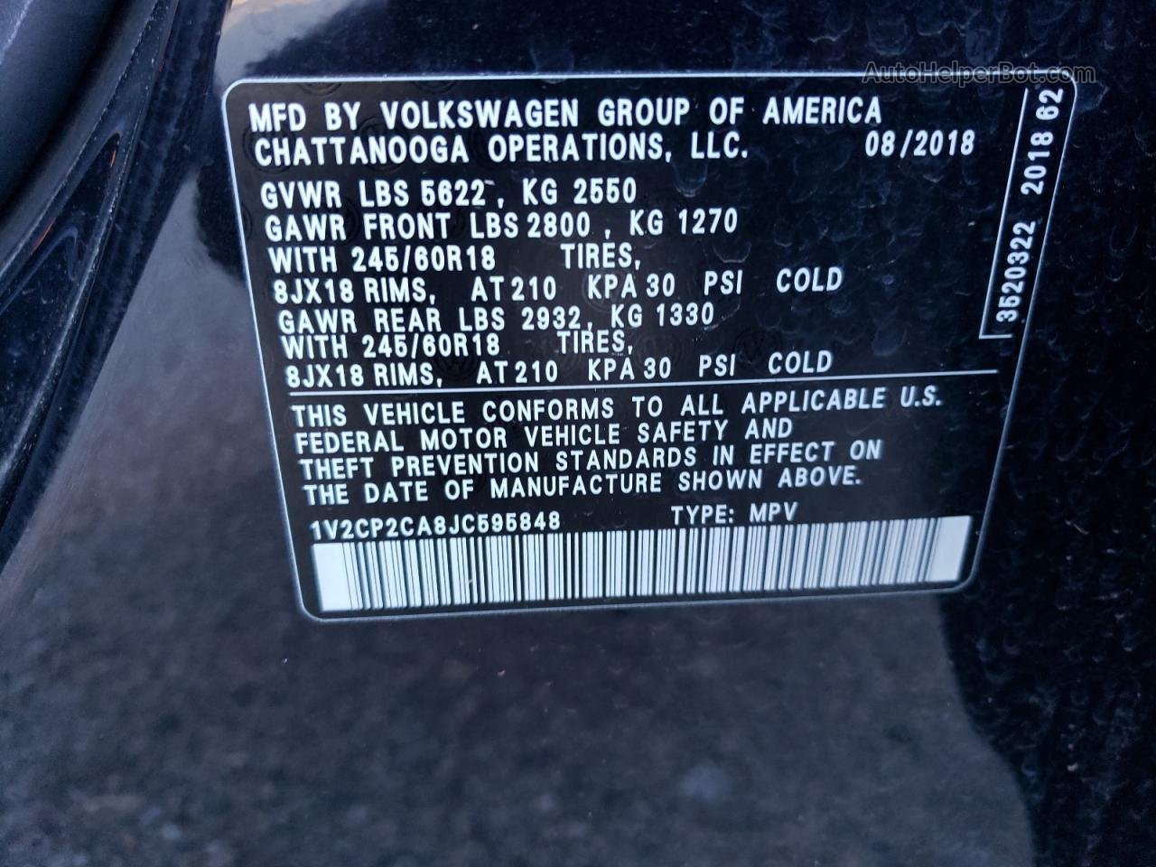 2018 Volkswagen Atlas Se Black vin: 1V2CP2CA8JC595848