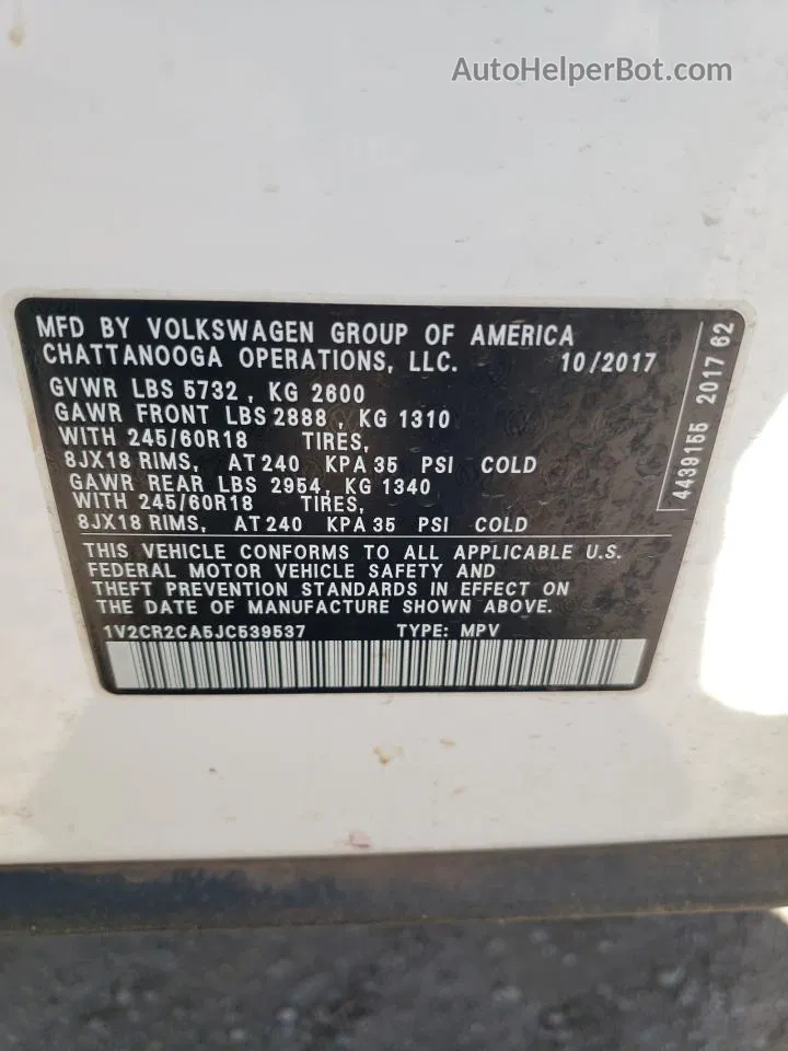 2018 Volkswagen Atlas Se White vin: 1V2CR2CA5JC539537