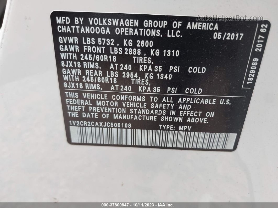 2018 Volkswagen Atlas 3.6l V6 Se White vin: 1V2CR2CAXJC505108