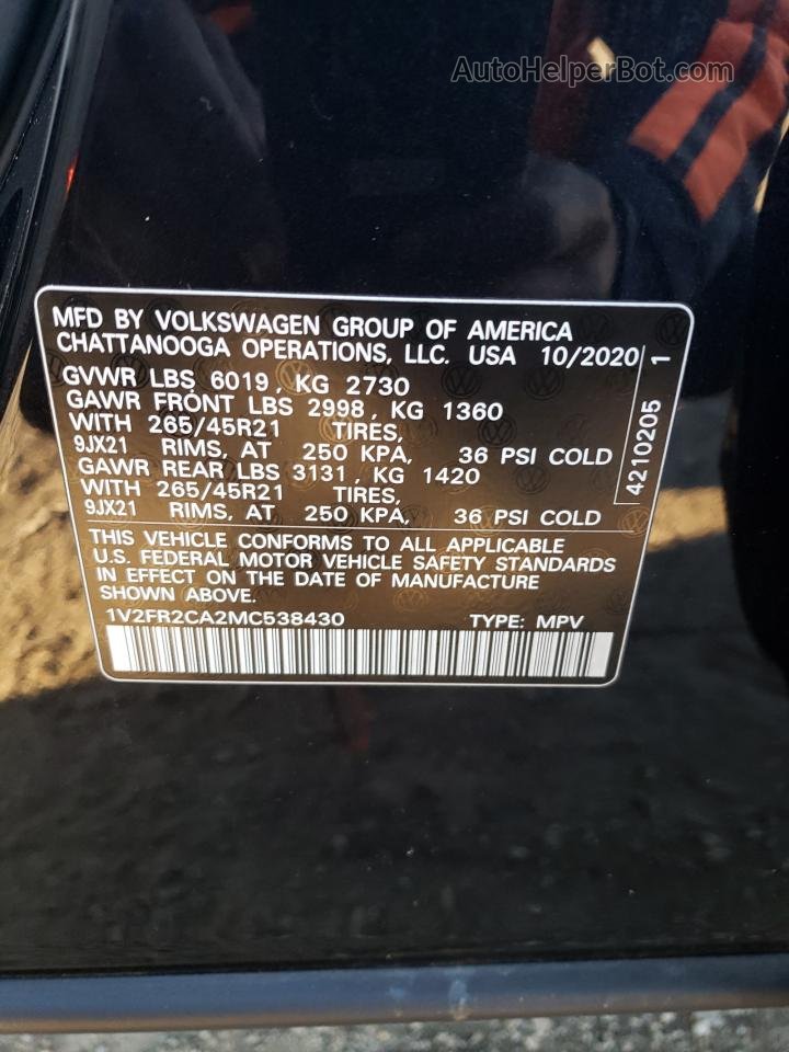 2021 Volkswagen Atlas Sel Premium R-line Черный vin: 1V2FR2CA2MC538430