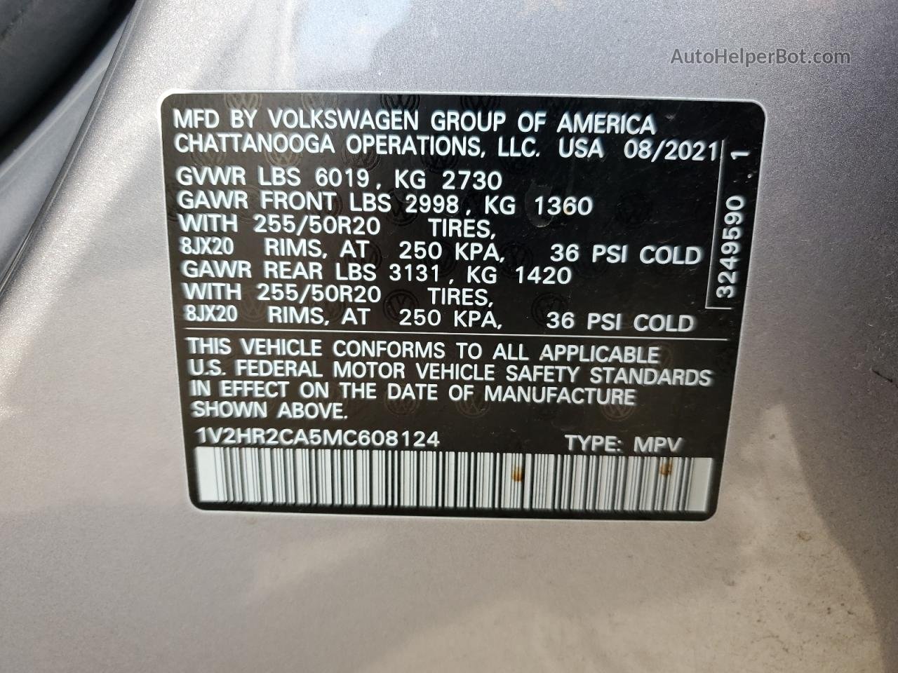 2021 Volkswagen Atlas Se Silver vin: 1V2HR2CA5MC608124