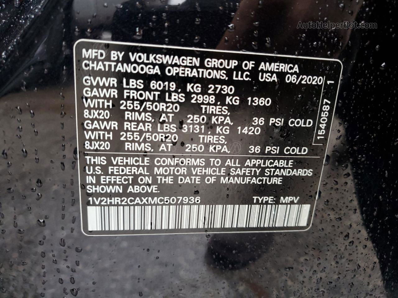 2021 Volkswagen Atlas Se Black vin: 1V2HR2CAXMC507936