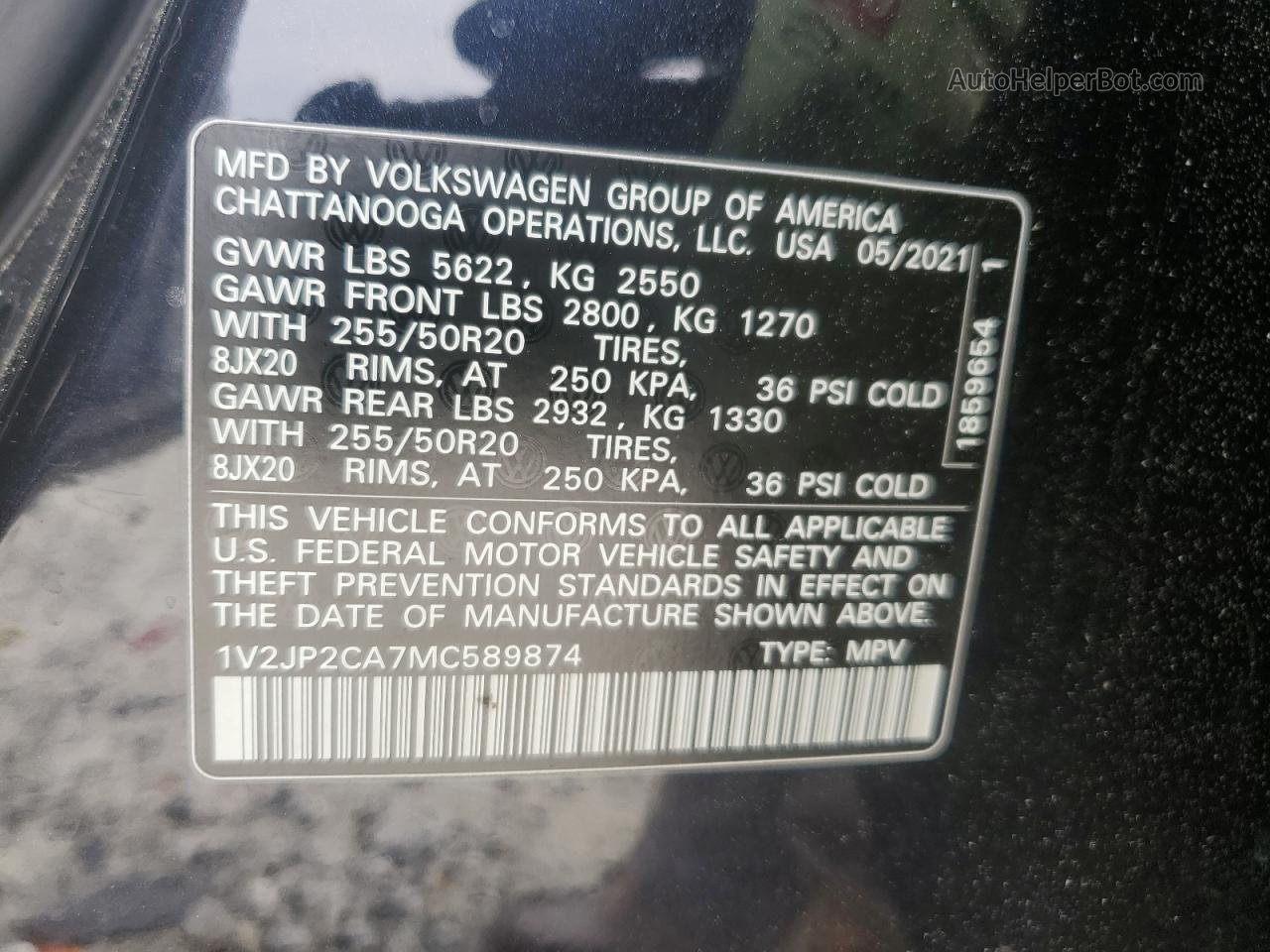 2021 Volkswagen Atlas Se Черный vin: 1V2JP2CA7MC589874