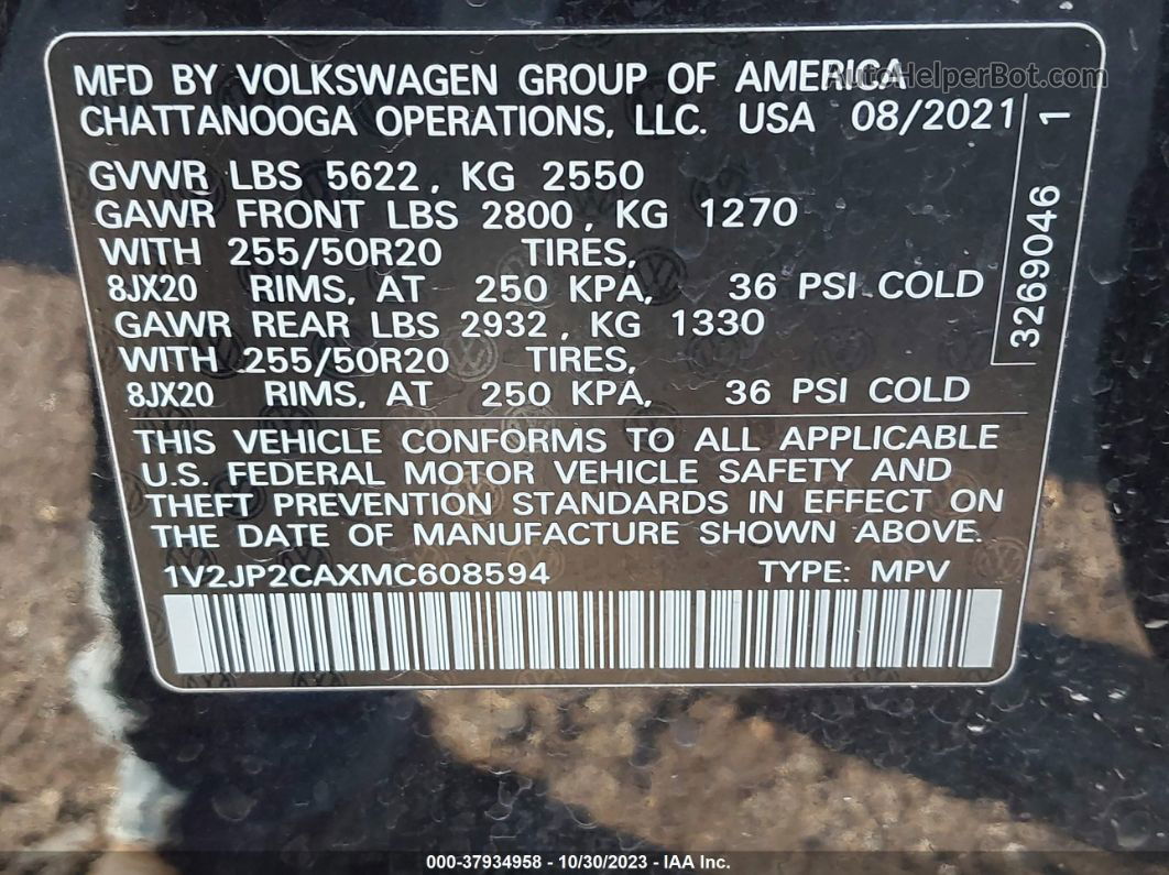 2021 Volkswagen Atlas 2.0t Se W/technology Черный vin: 1V2JP2CAXMC608594