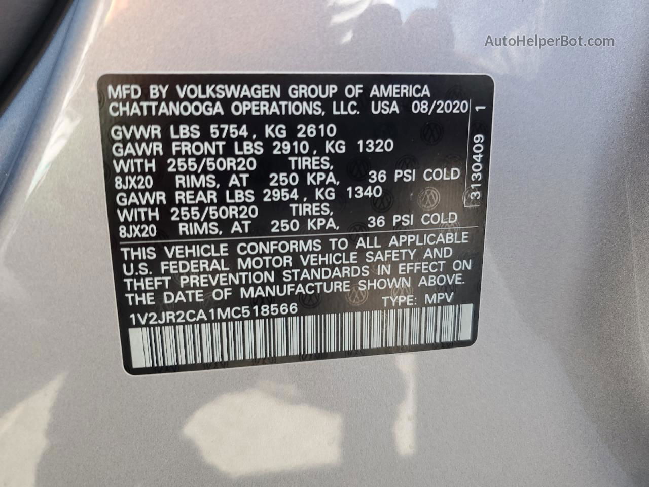 2021 Volkswagen Atlas Se Silver vin: 1V2JR2CA1MC518566
