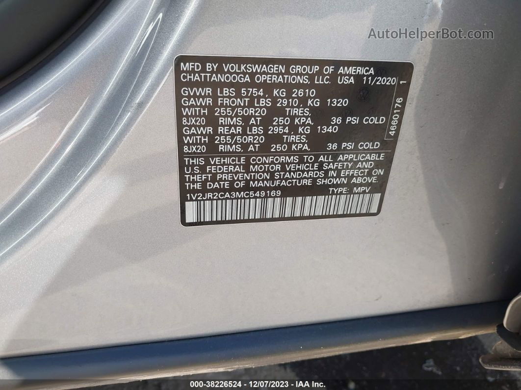 2021 Volkswagen Atlas 3.6l V6 Se W/technology Серебряный vin: 1V2JR2CA3MC549169