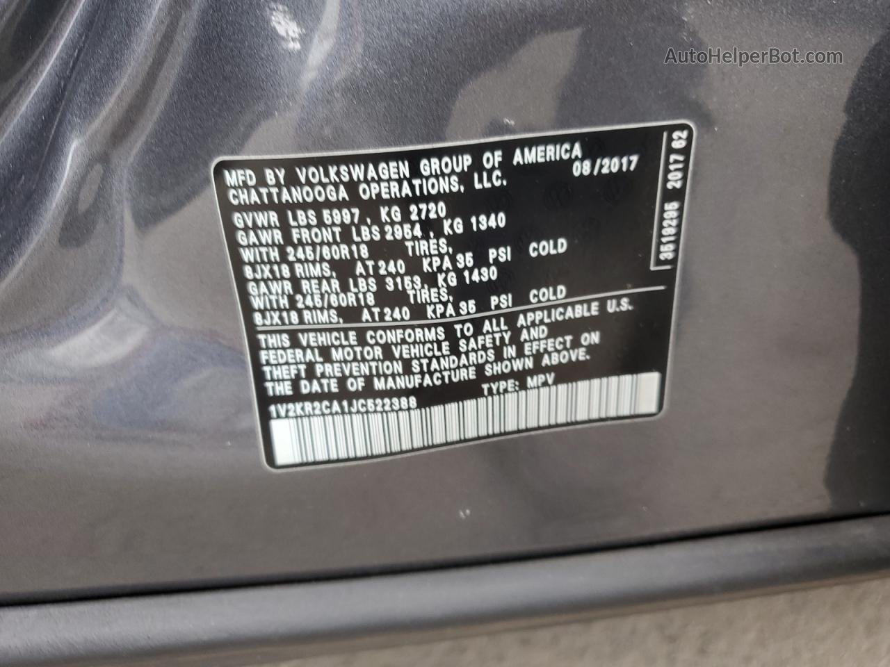 2018 Volkswagen Atlas Se Gray vin: 1V2KR2CA1JC522388