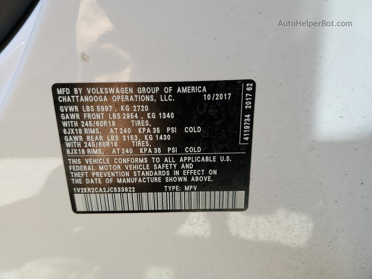 2018 Volkswagen Atlas Se Белый vin: 1V2KR2CA2JC533822