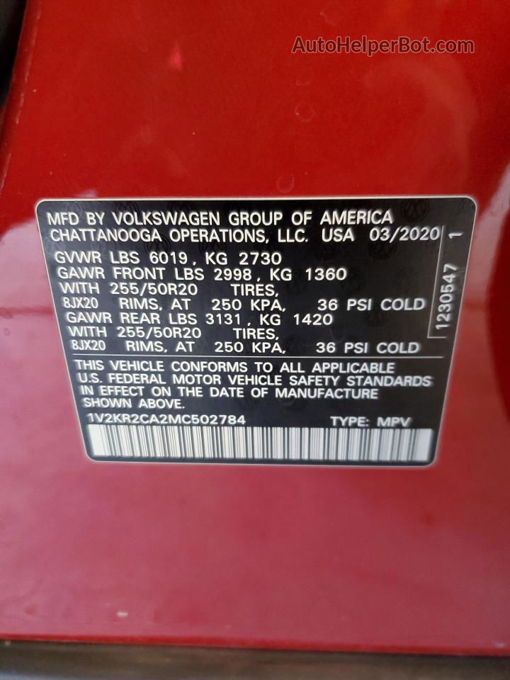2021 Volkswagen Atlas Se Красный vin: 1V2KR2CA2MC502784