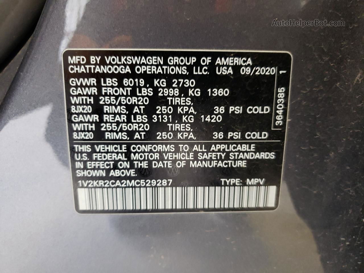 2021 Volkswagen Atlas Se Charcoal vin: 1V2KR2CA2MC529287