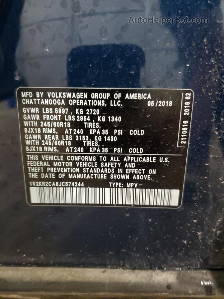 2018 Volkswagen Atlas Se Синий vin: 1V2KR2CA6JC574244
