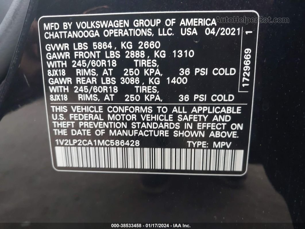 2021 Volkswagen Atlas 2.0t Se Black vin: 1V2LP2CA1MC586428