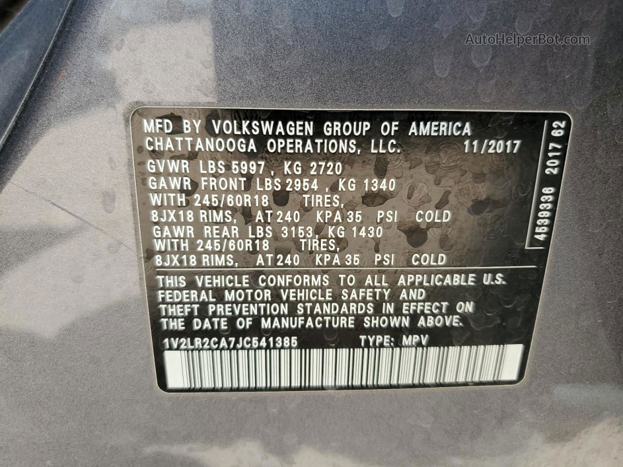 2018 Volkswagen Atlas Se Серый vin: 1V2LR2CA7JC541385