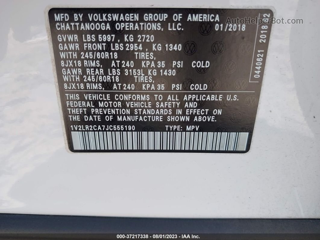2018 Volkswagen Atlas 3.6l V6 Se Белый vin: 1V2LR2CA7JC555190