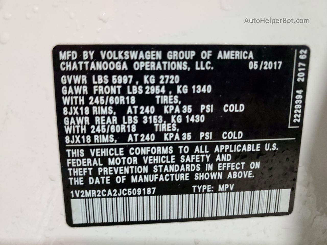 2018 Volkswagen Atlas Sel Белый vin: 1V2MR2CA2JC509187