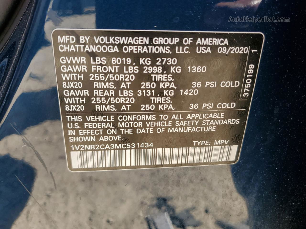 2021 Volkswagen Atlas Se Blue vin: 1V2NR2CA3MC531434