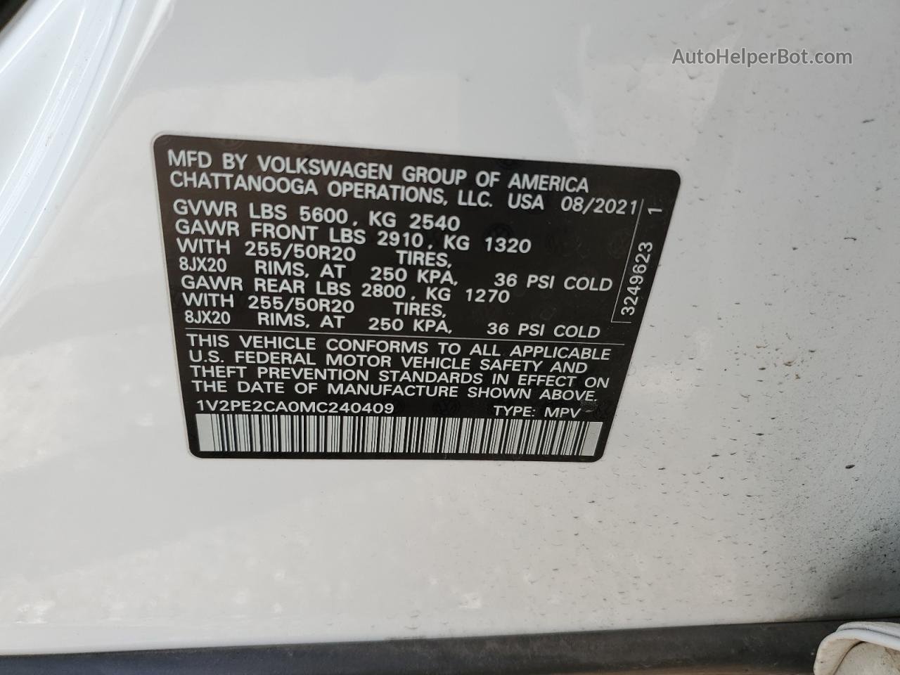2021 Volkswagen Atlas Cross Sport Se Белый vin: 1V2PE2CA0MC240409