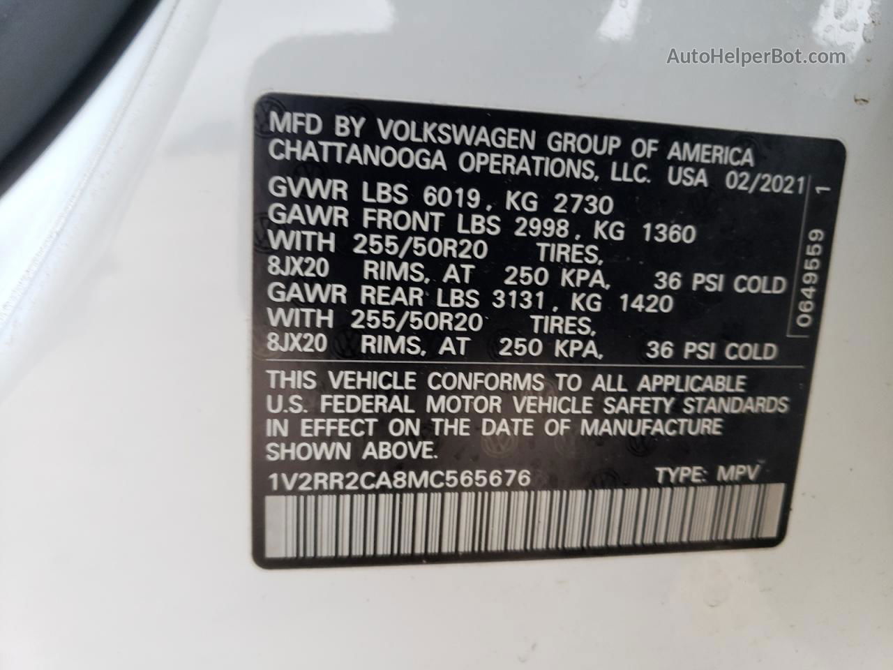 2021 Volkswagen Atlas Se White vin: 1V2RR2CA8MC565676
